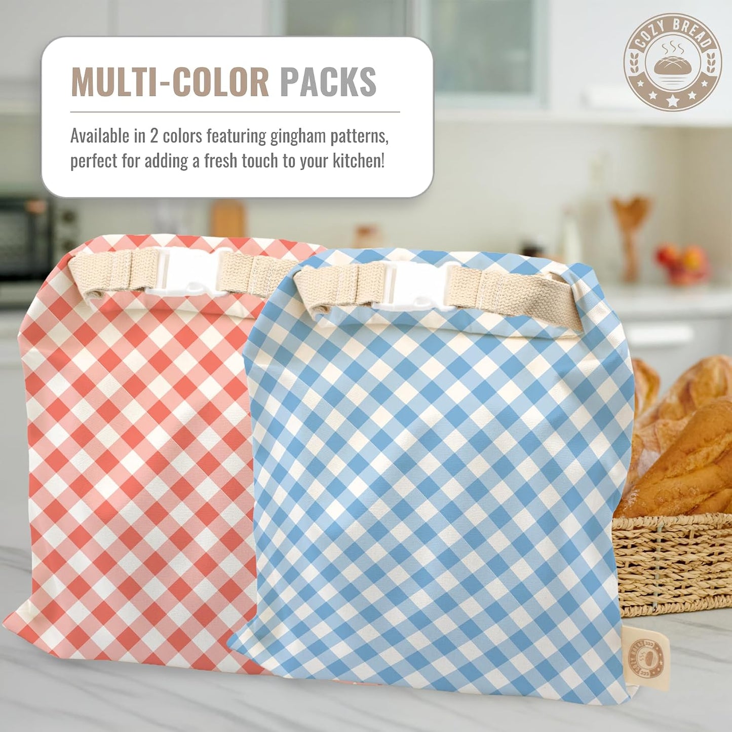 Set bolsas reutiliz. para pan Gingham