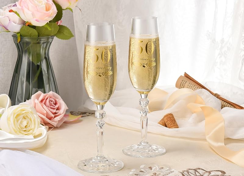 Set 2 copas champán cristal estilo clásico 50 aniversario