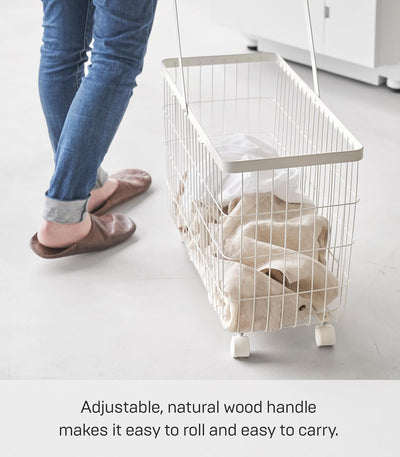 Cesta lavandería compacta con ruedas acero madera 15pulg