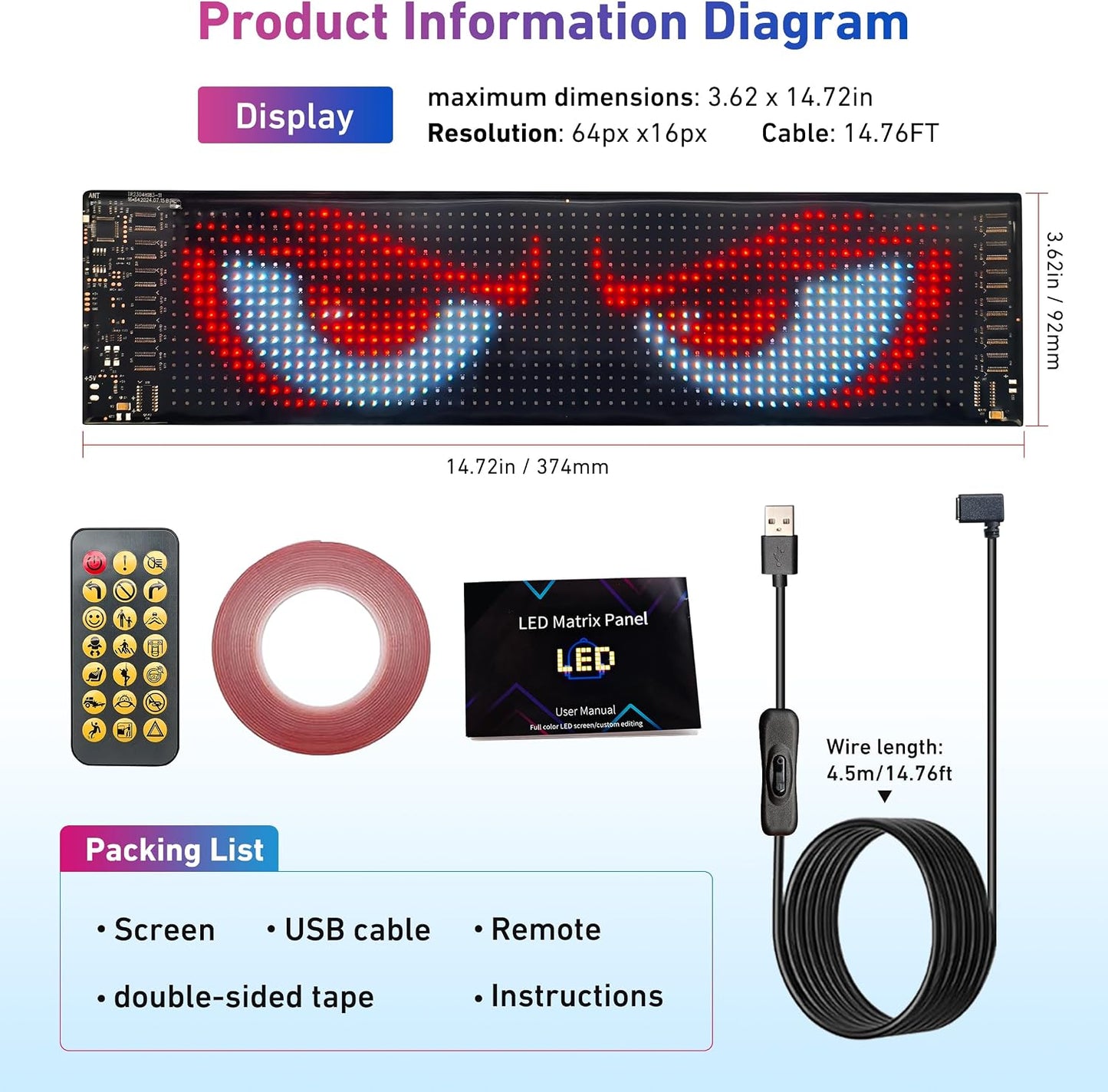 Luz ojo diablo 14.72x3.62pulg led para auto