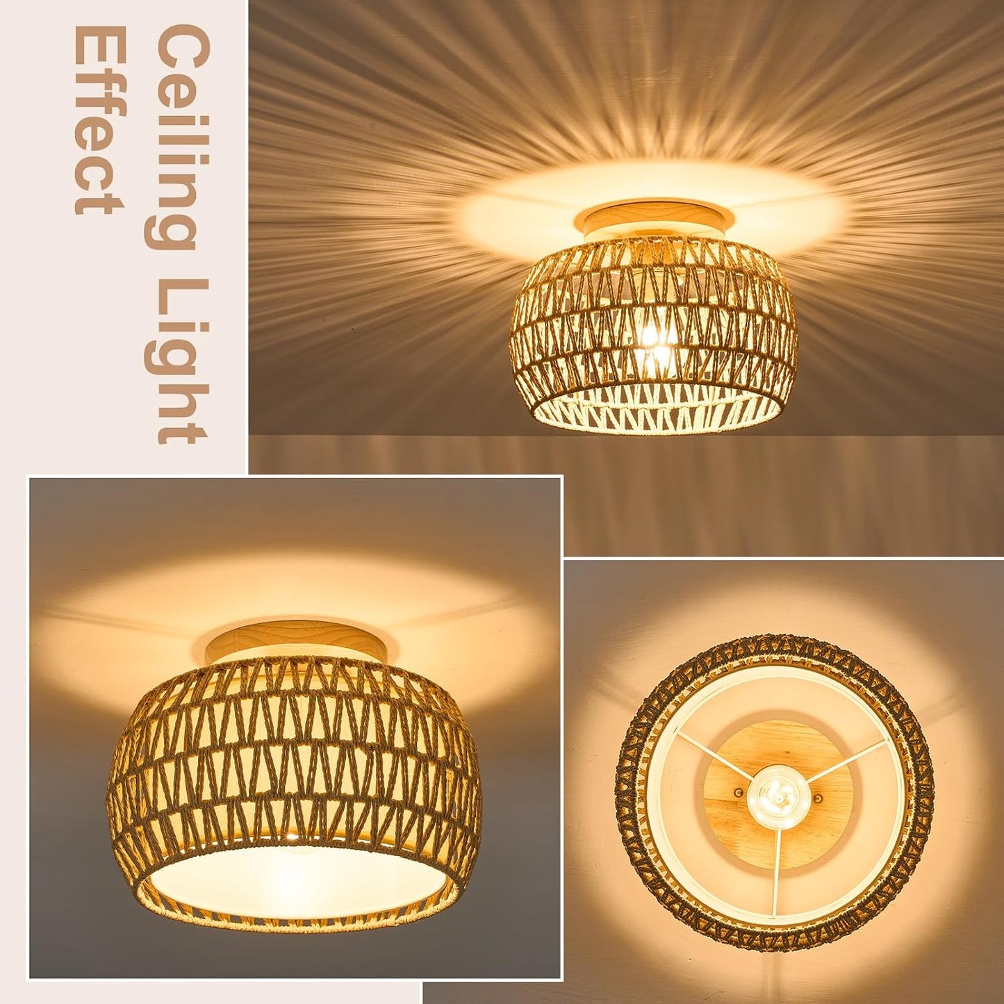 2 Luces techo ratán bohemio 12pulg rústicas para comedor