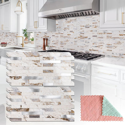 20 Hojas Adhesivas Mármol Calacatta Plateado Brillante para Cocina