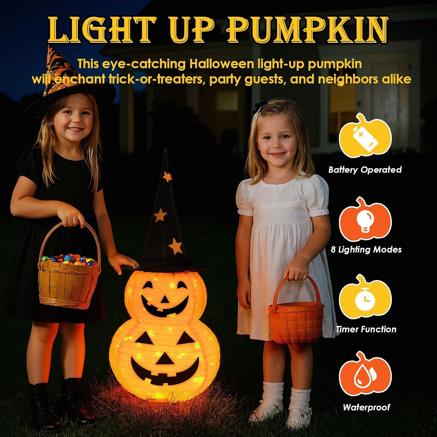 Decoraciones calabaza Halloween 3ft 8 modos luces plegables