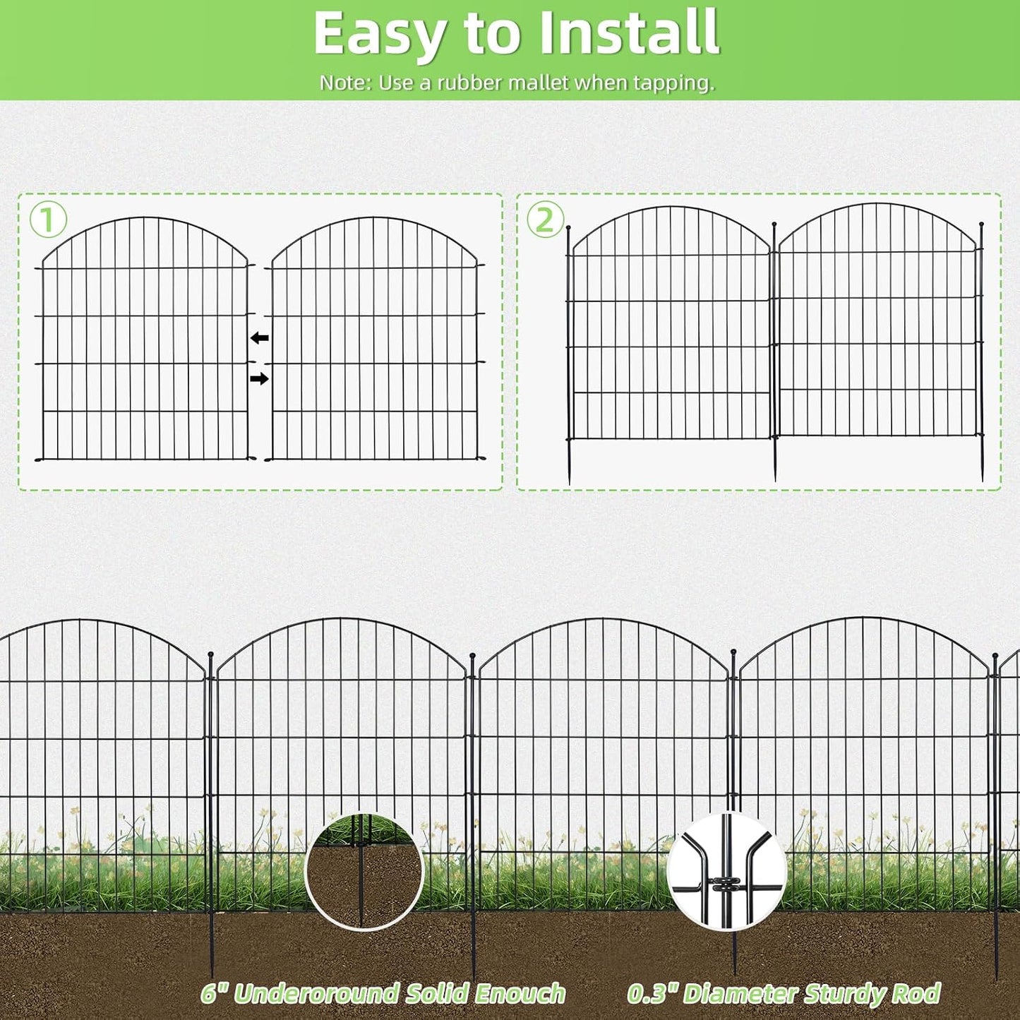 Valla jardín 32" x12ft set 5 sin excavación con cerradura
