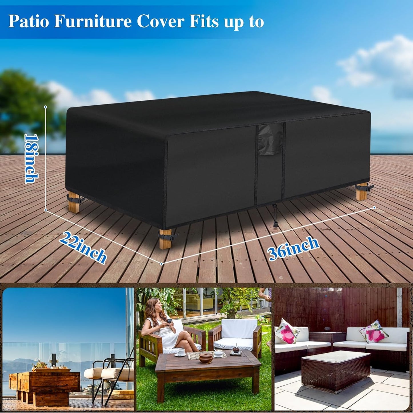 Funda mesa café exterior impermeable 36x22x18" negro
