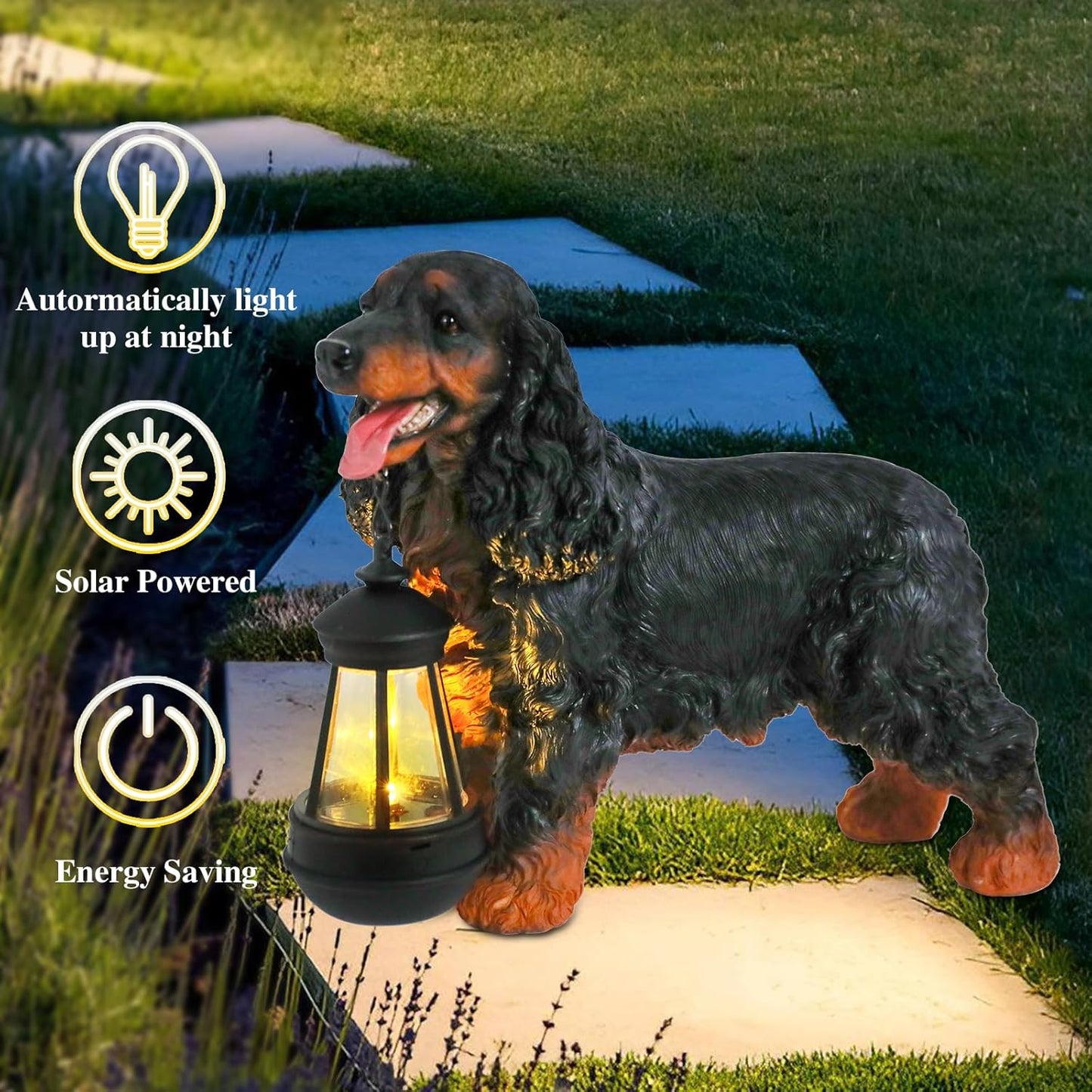 Estatua perro solar decoración jardín patio linterna artística