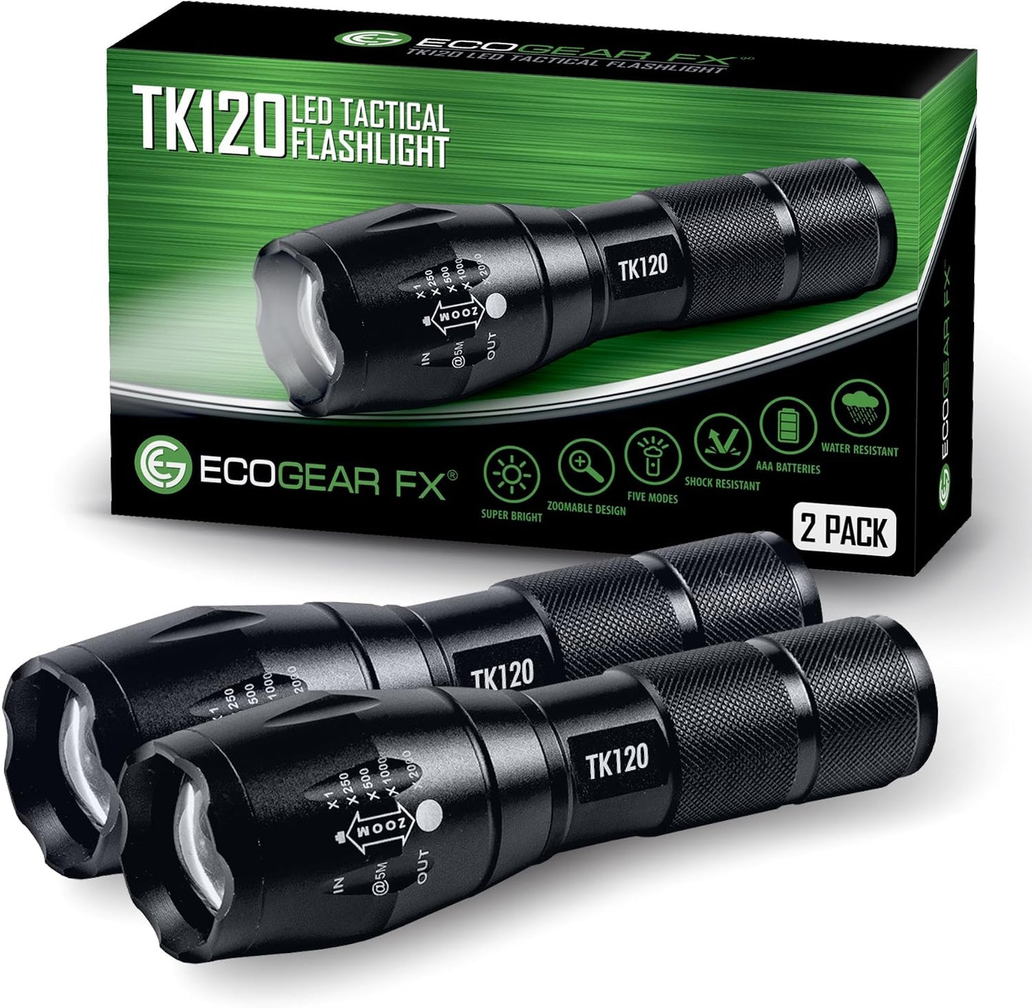Linterna LED camping 5 modos luz táctica 2uds