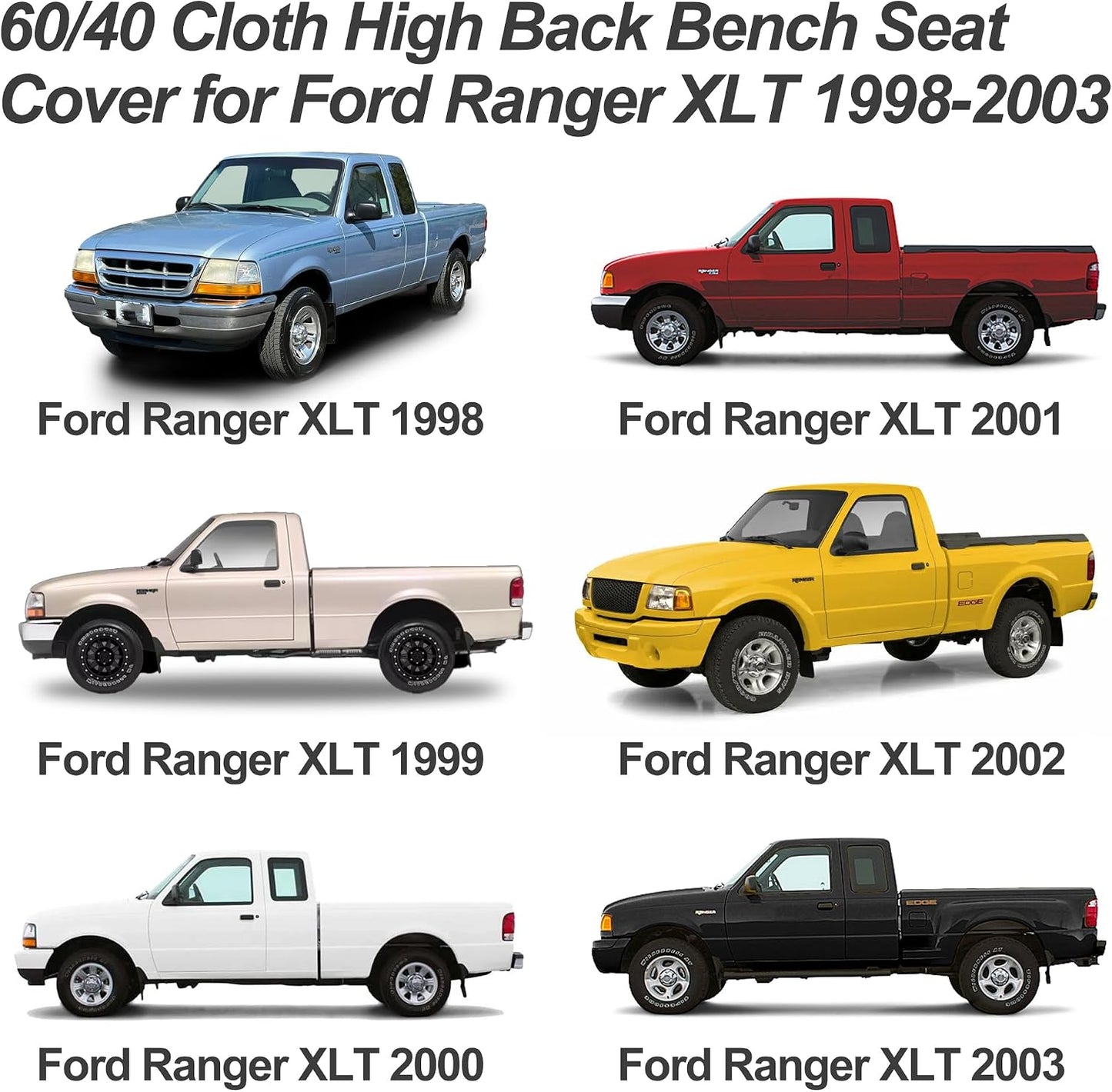 2 Pzas Fundas Asiento Alto Tela 60/40 Ford Ranger XL Negro