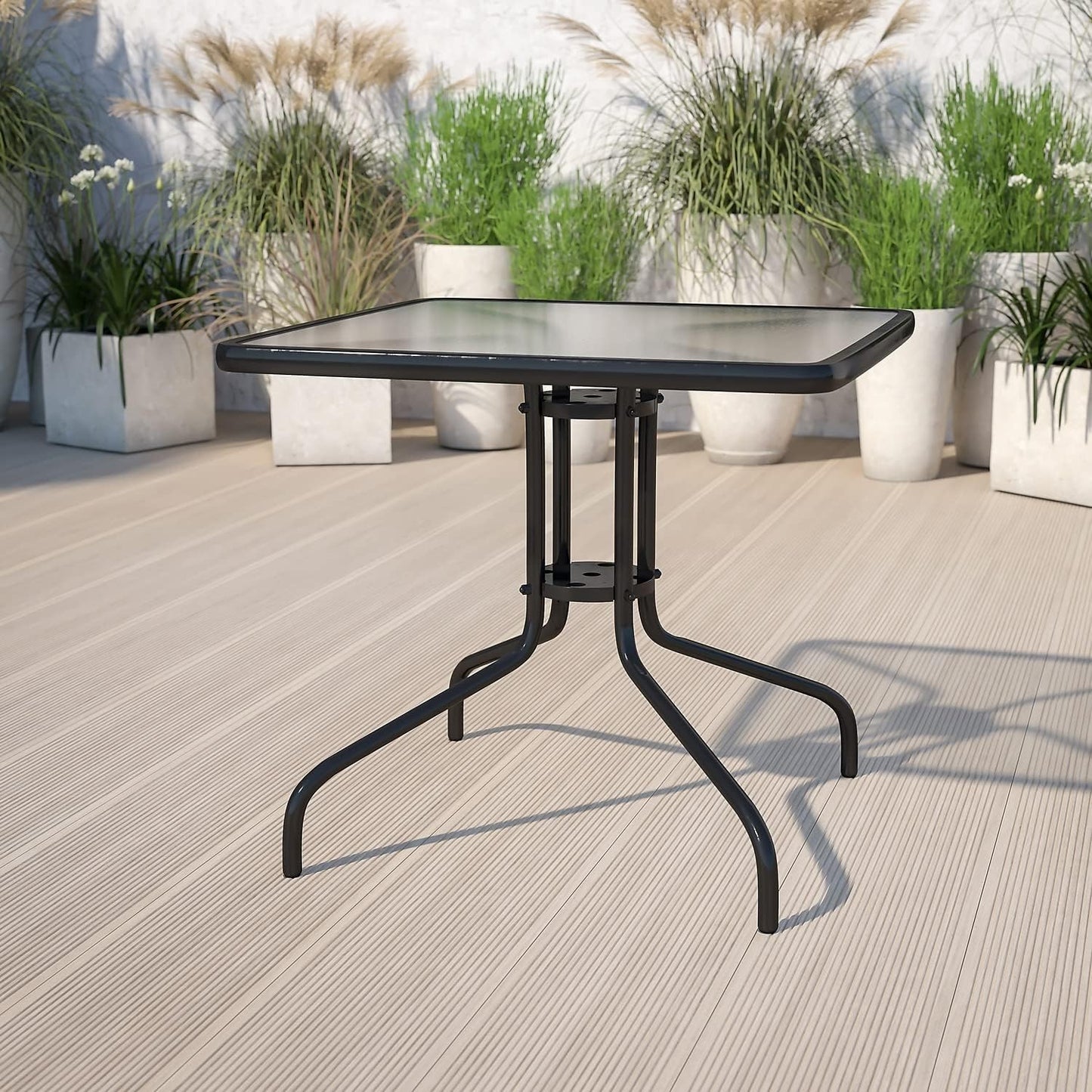Mesa auxiliar cuadrada vidrio templado 31.5pulg marco metal