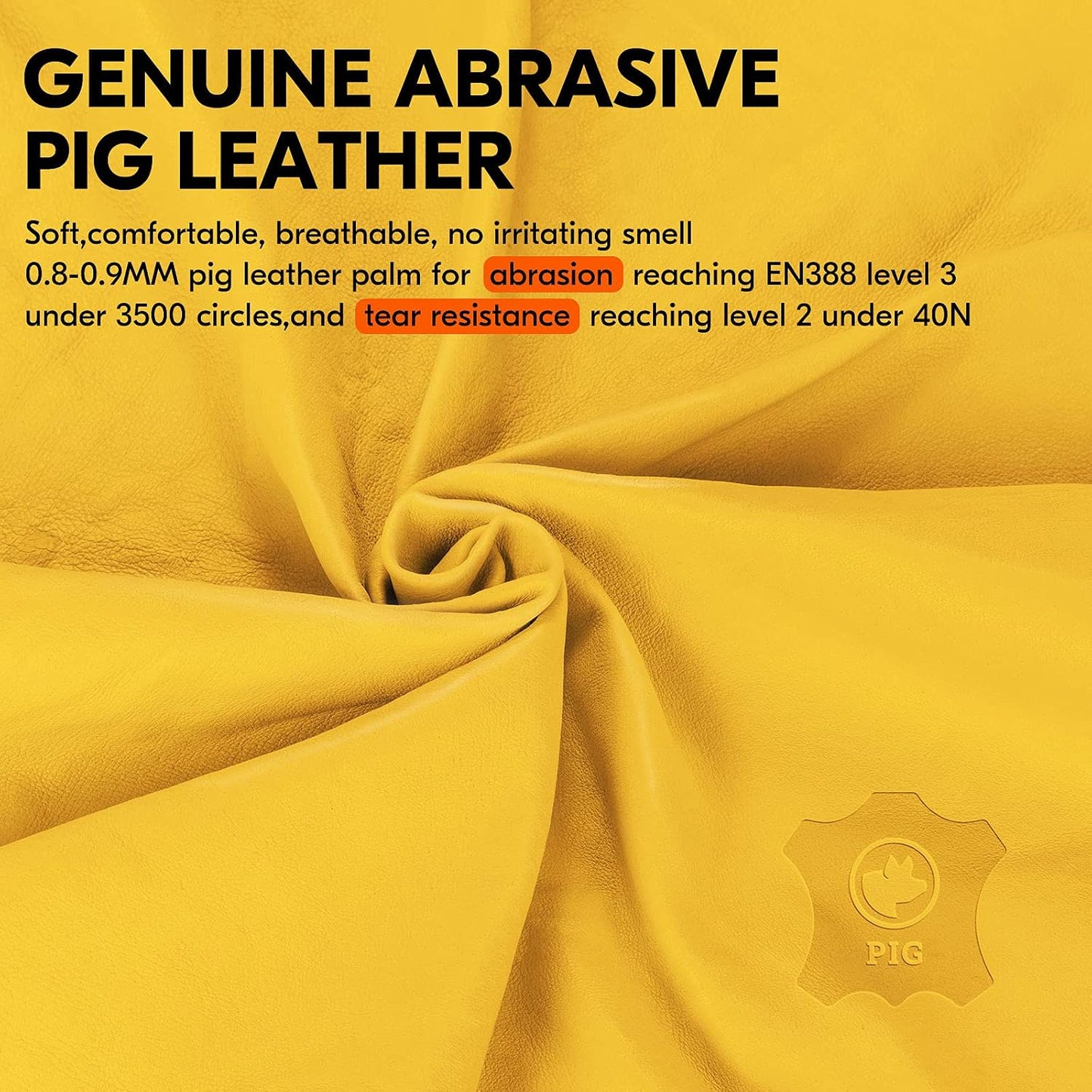 1 Par Guantes Piel Cerdo Sin Forro Talla XL Marrón Amarillo