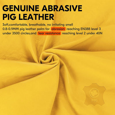1 Par Guantes Piel Cerdo Sin Forro Talla XL Marrón Amarillo