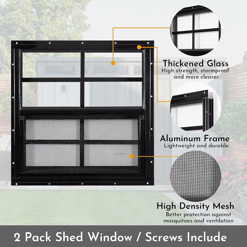 2 Ventanas Cobertizo 16x16" Vidrio Templado Malla Fibra