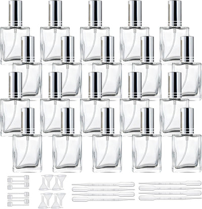 Juego botellas perfume vidrio atomizador recargable tapas plateadas