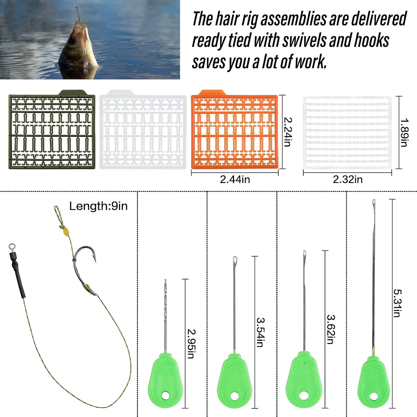 Kit pesca carpa 26-30 pzas anzuelos curvados cebo hilo