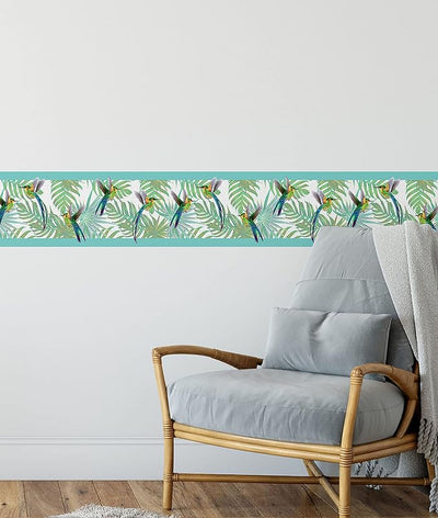 Papel tapiz grúas saltamontes 15ft azul verde 8"
