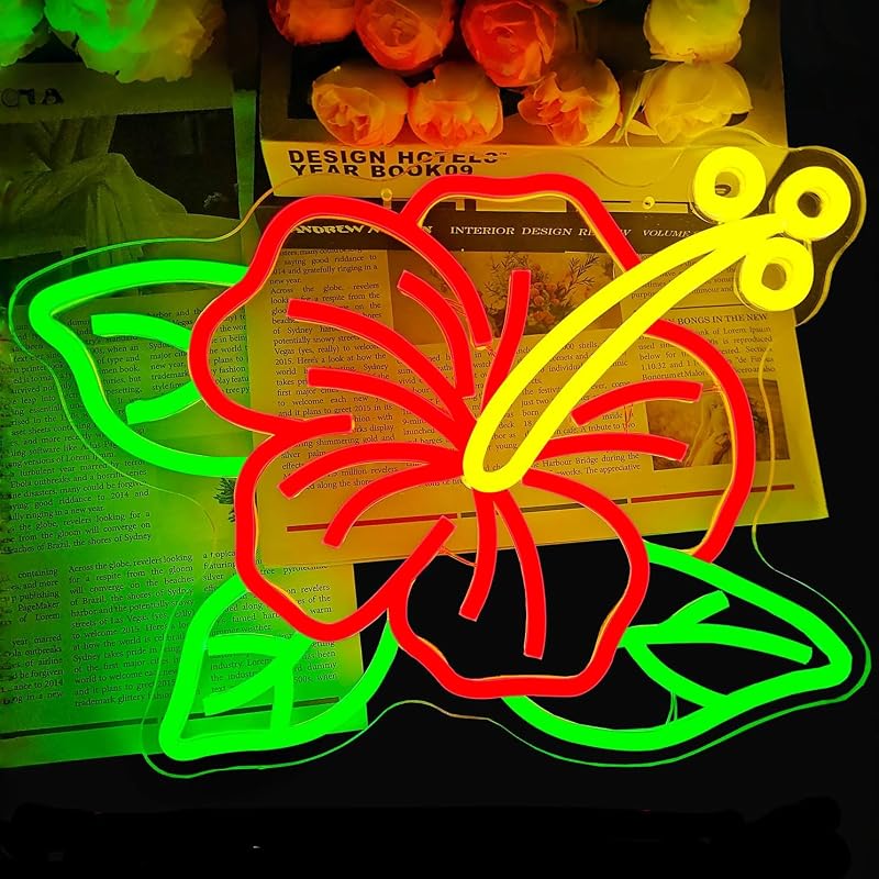 Letrero neón hibisco decoración fiesta Luau piscina playa