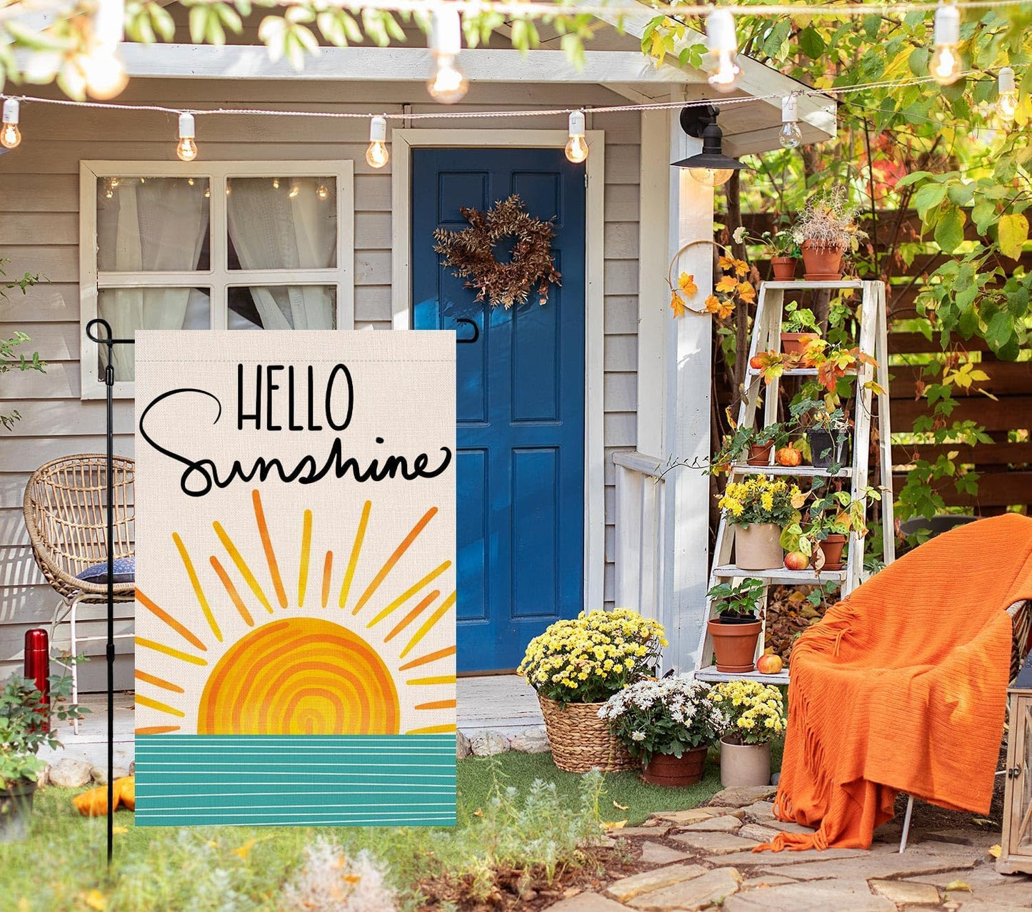 Bandera jardín 12x18pulg doble cara hello sunshine decoración patio