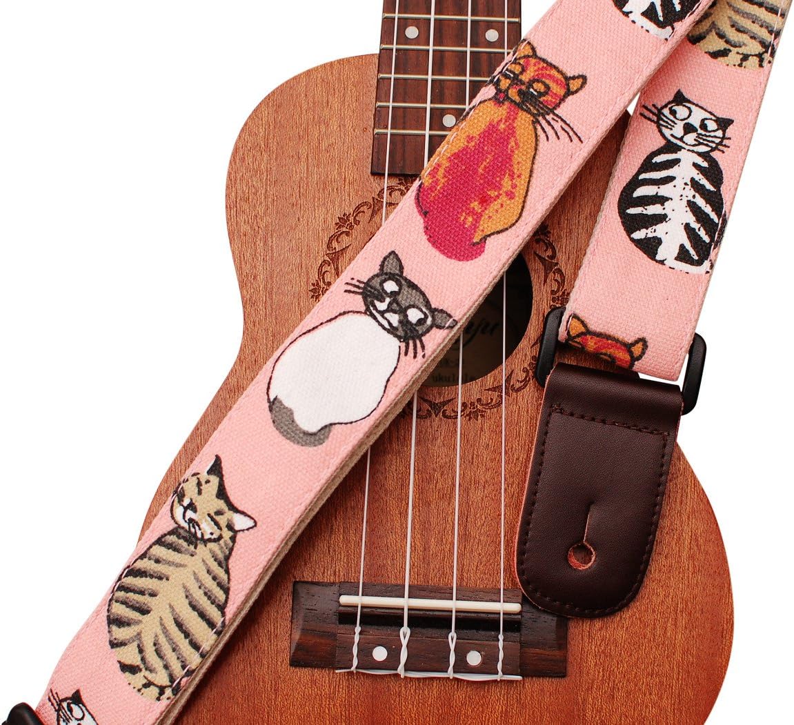 Correa ukelele cuero genuino y lona suave