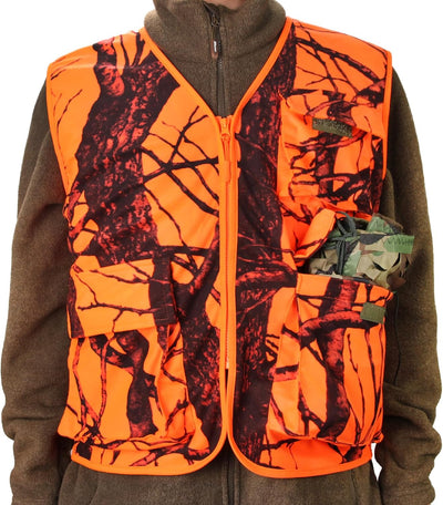 Chaleco caza naranja con bolsillos hombre pesca camping