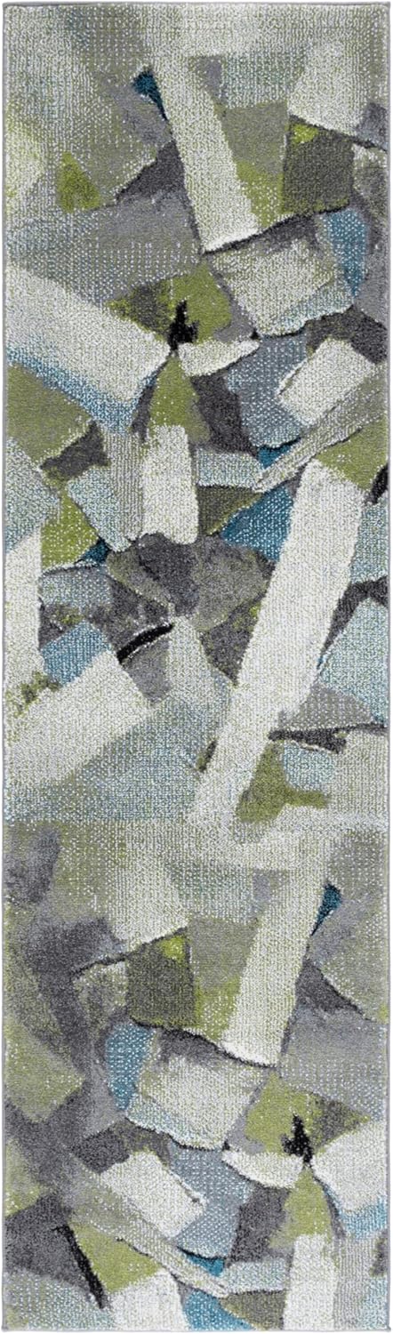Alfombra pasillo 2ft3pulg x 8ft diseño abstracto verde y