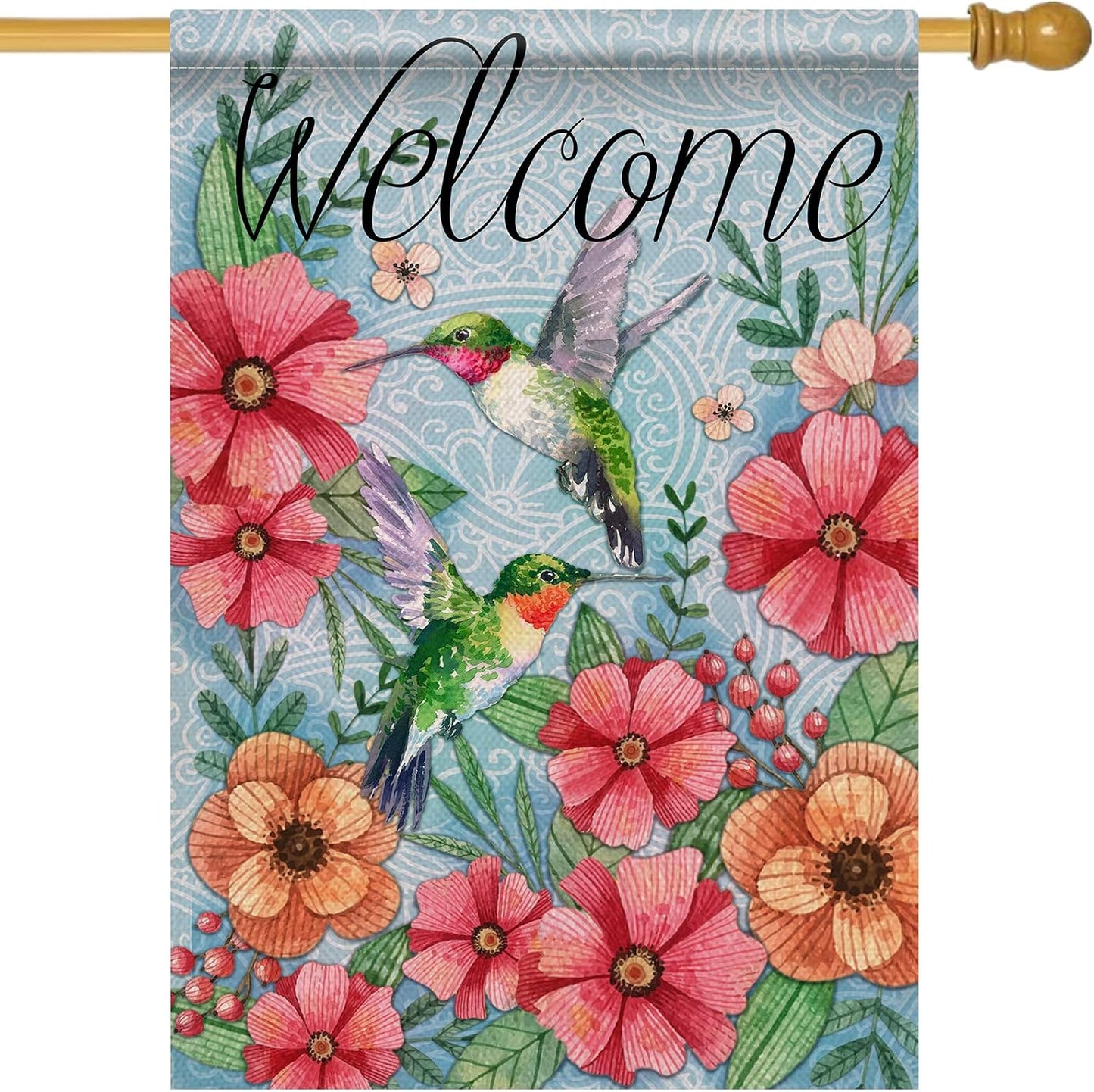 Bandera decorativa colibrí jardín patio 28x40" doble cara