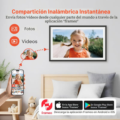 Marco fotos digital Frameo 15.6pulg WiFi 64GB pantalla táctil FHD