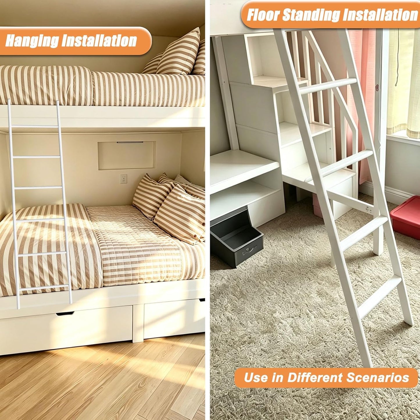 Escalera litera acero 50/60/72pulg con ganchos antiderrap