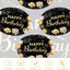 50 Platos Papel Ovalados 10x12pulg Negros y Dorados para Fiesta