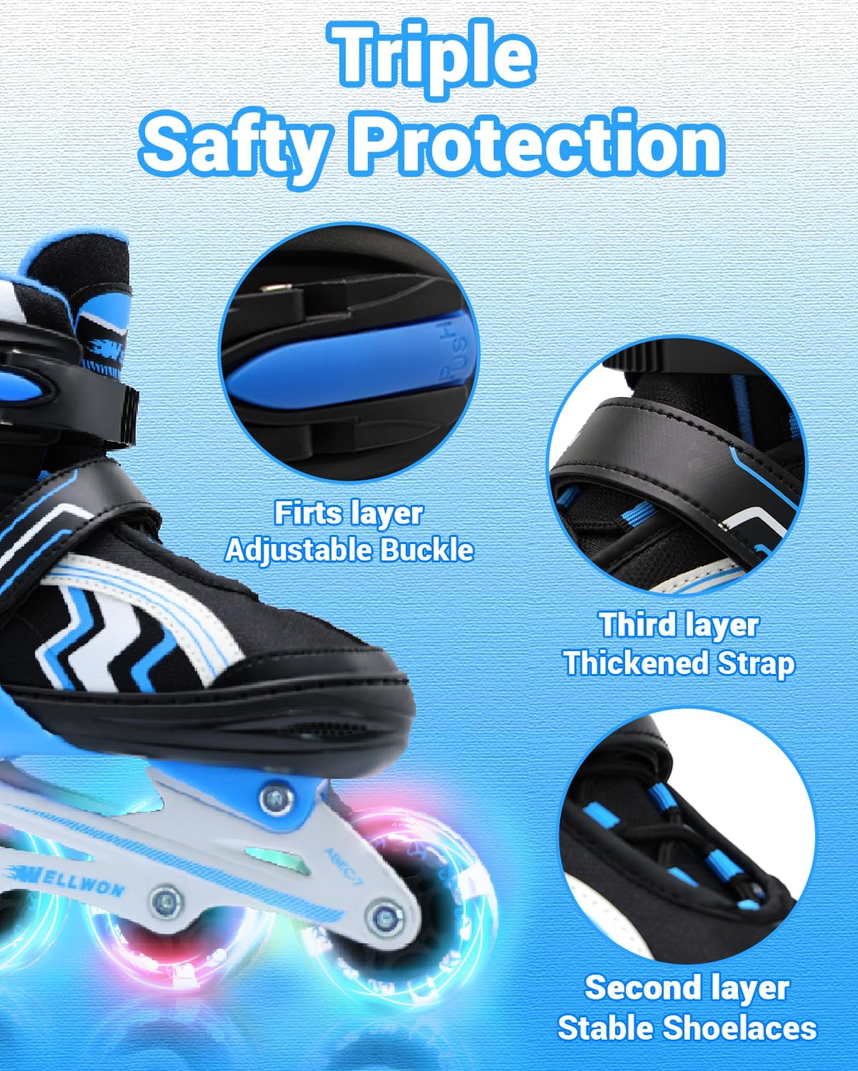Patines en línea ajustables para niños con ruedas iluminadas