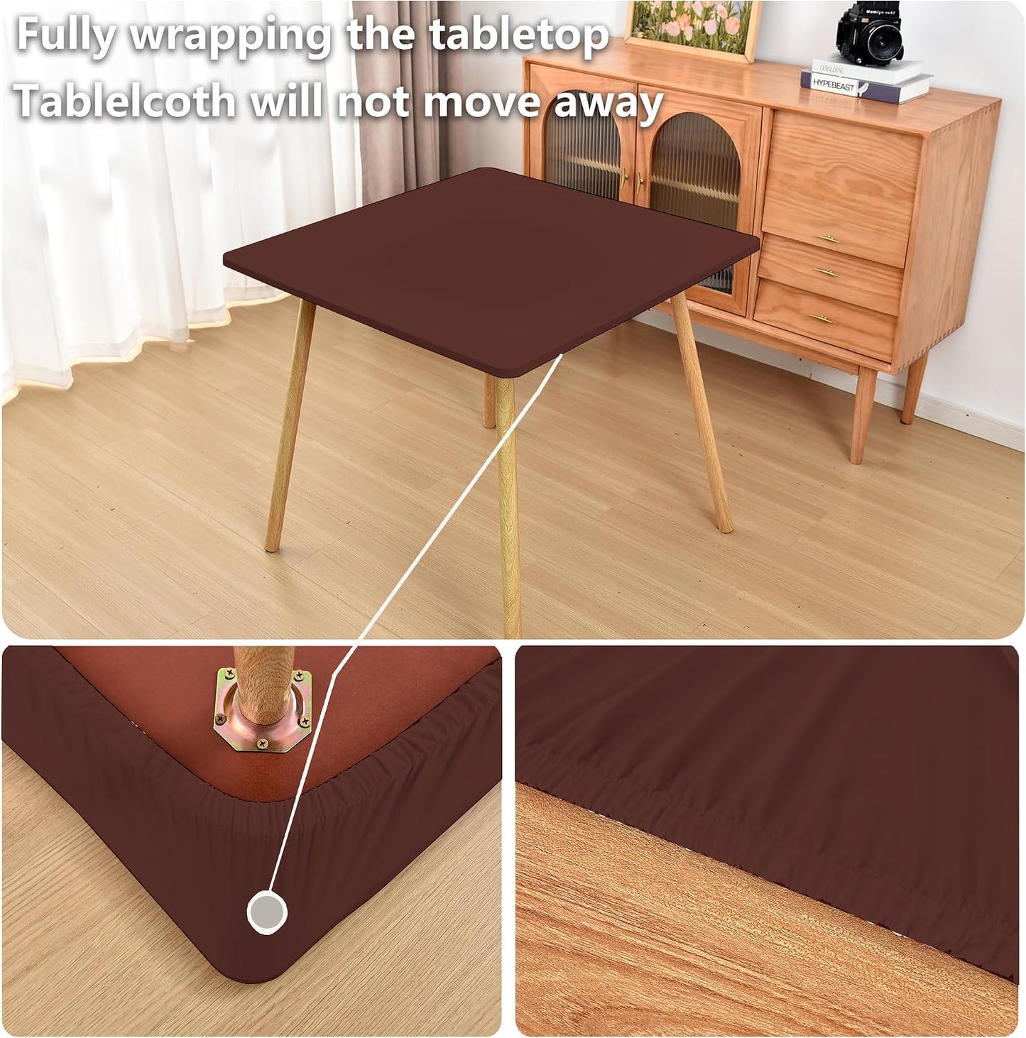 Mantel ajustable marrón elástico para mesas plegables 42x42pulg