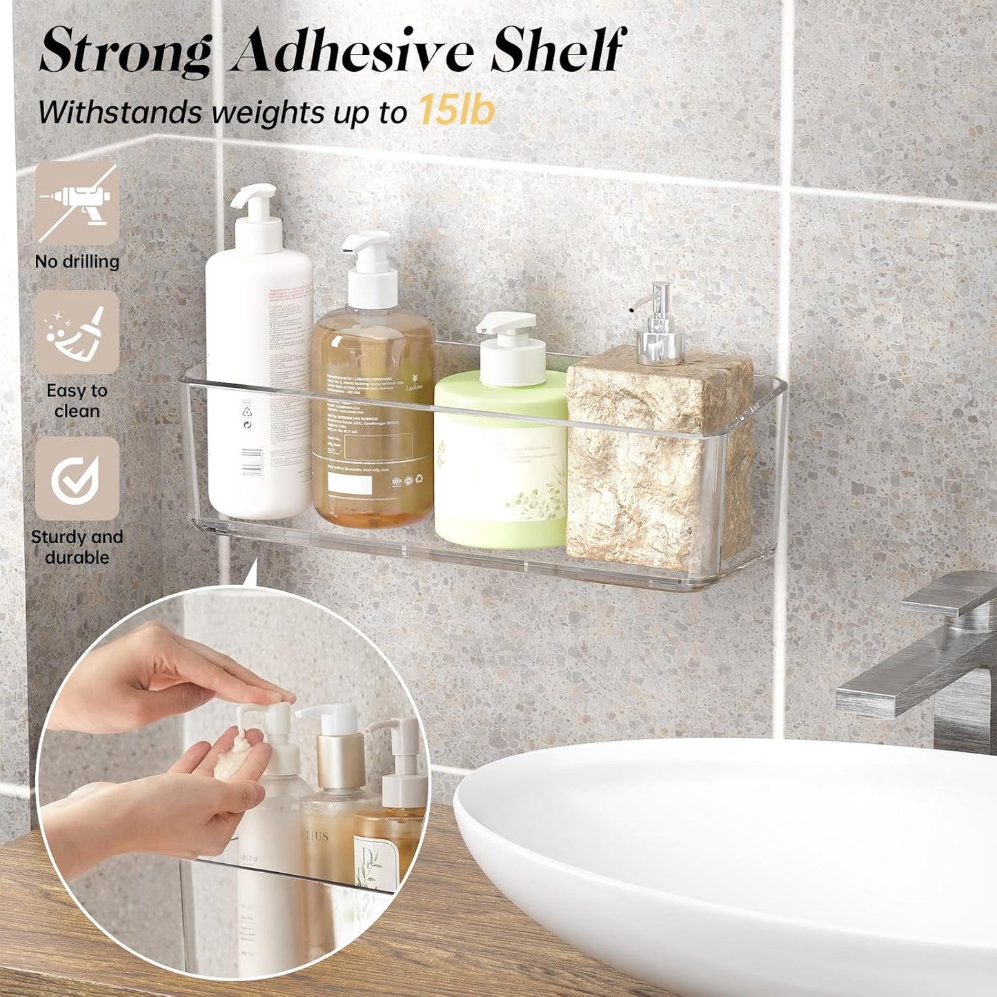 Organiz. ducha autoadhesivo pared 2uds transparente