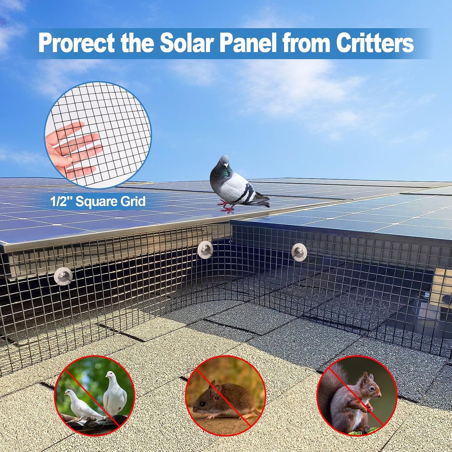 Panel solar 6x100" malla PVC negro 1/2" con 100 clips