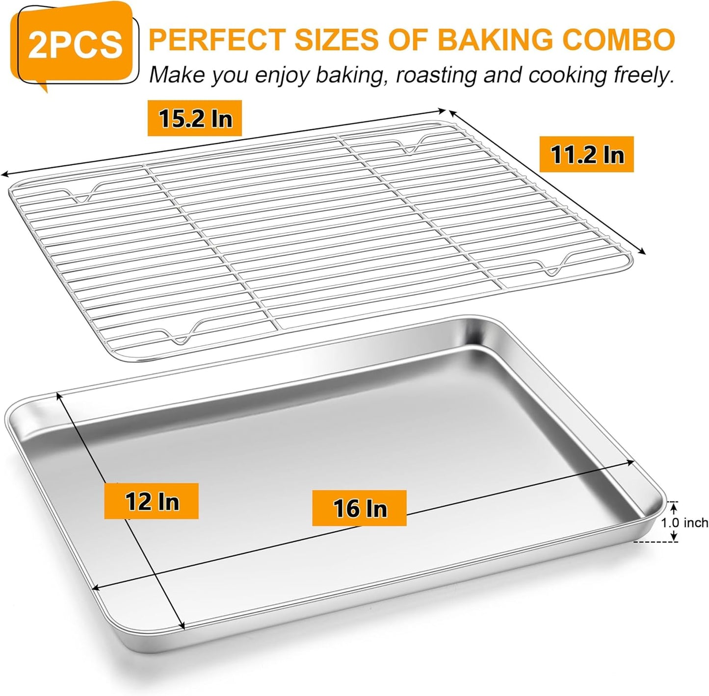 Bandeja hornear acero inox 16x12pulg con rejilla