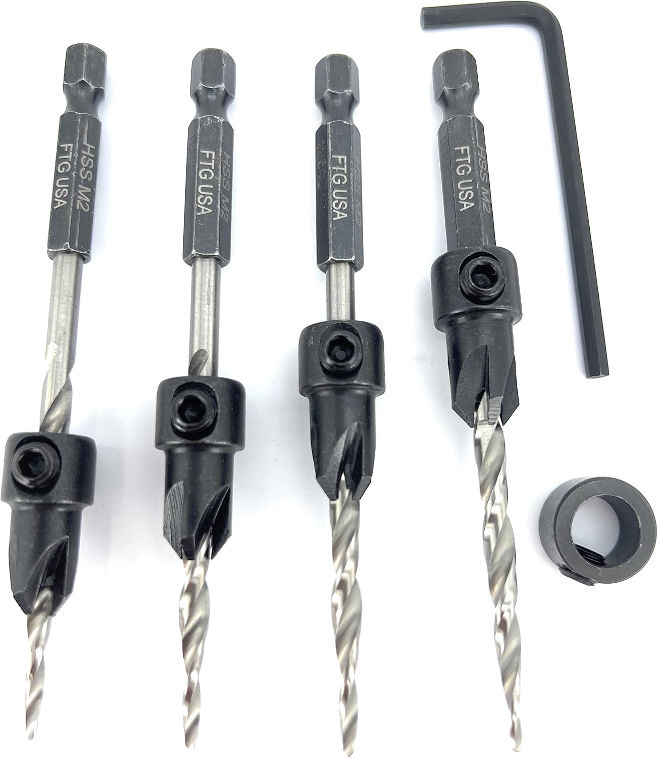 Set 4 Brocas Avellanadoras Ajustables #8 con Cónica Carpintería