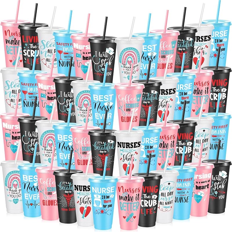 Vaso reutiliz. 24oz con tapa y popote para enfermeras