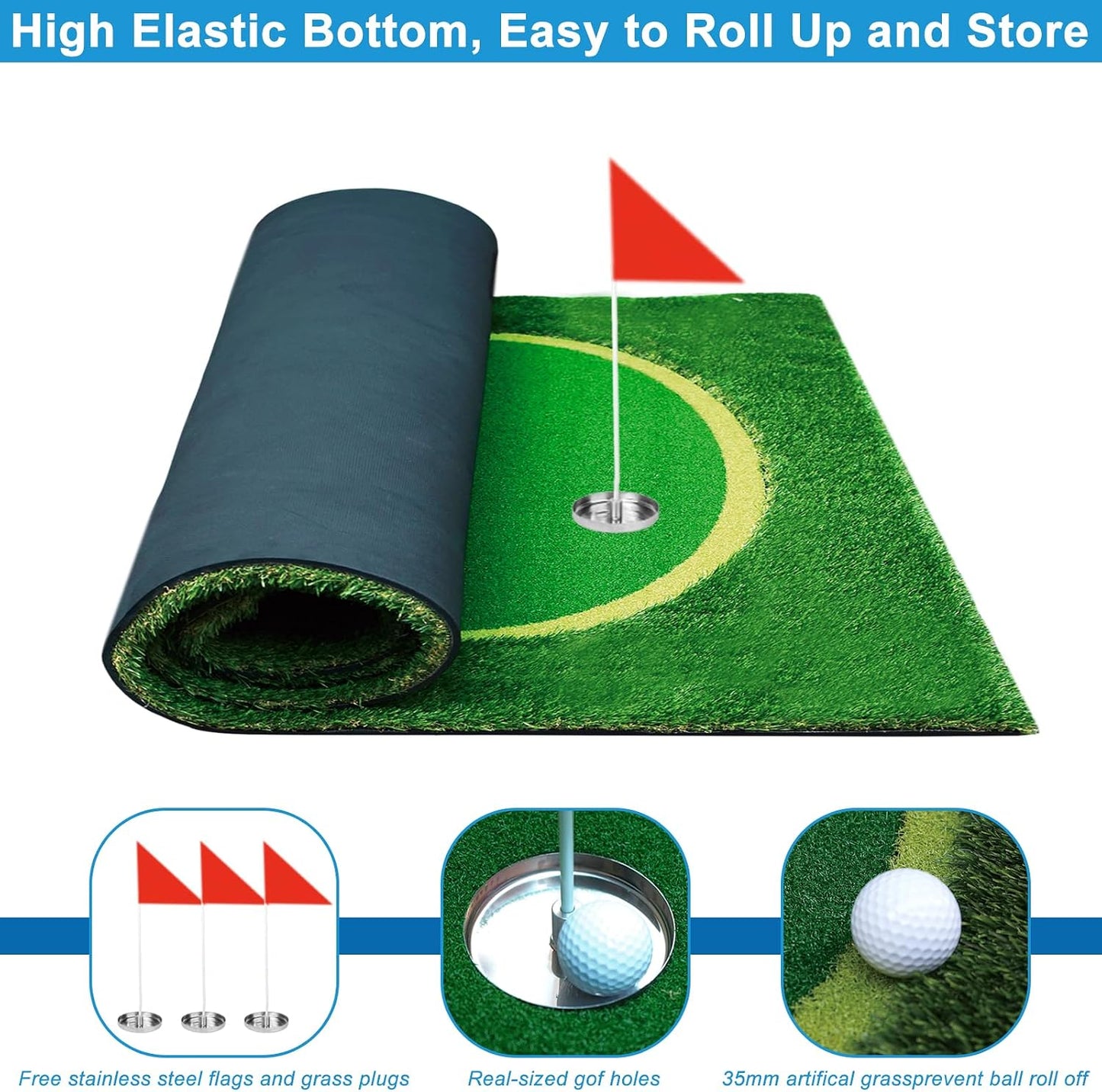 Alfombra golf verde tapete césped artificial con banderas