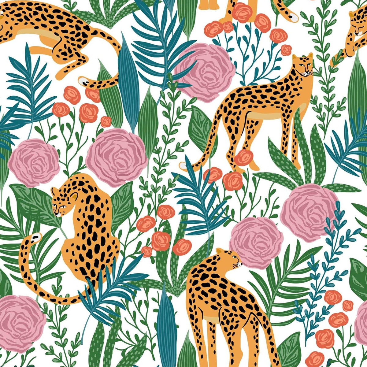 Papel tapiz floral autoadhesivo diseño leopardo selva 17.7