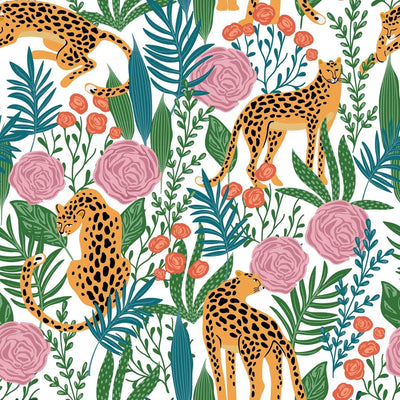 Papel tapiz floral autoadhesivo diseño leopardo selva 17.7