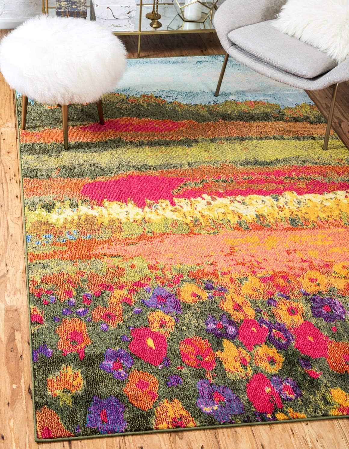 Alfombra área floral moderna 5x8ft multicolor