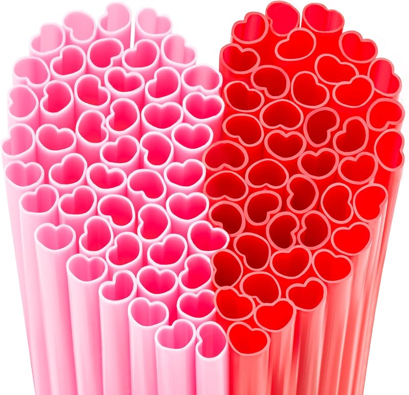50 Pzas Pajitas Corazón Rosa Rojo Envueltas Individualmente