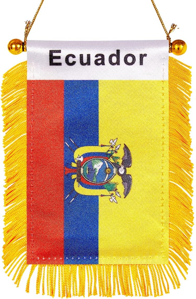 Bandera Ecuador 3x5pulg mini para auto ventosa dorada