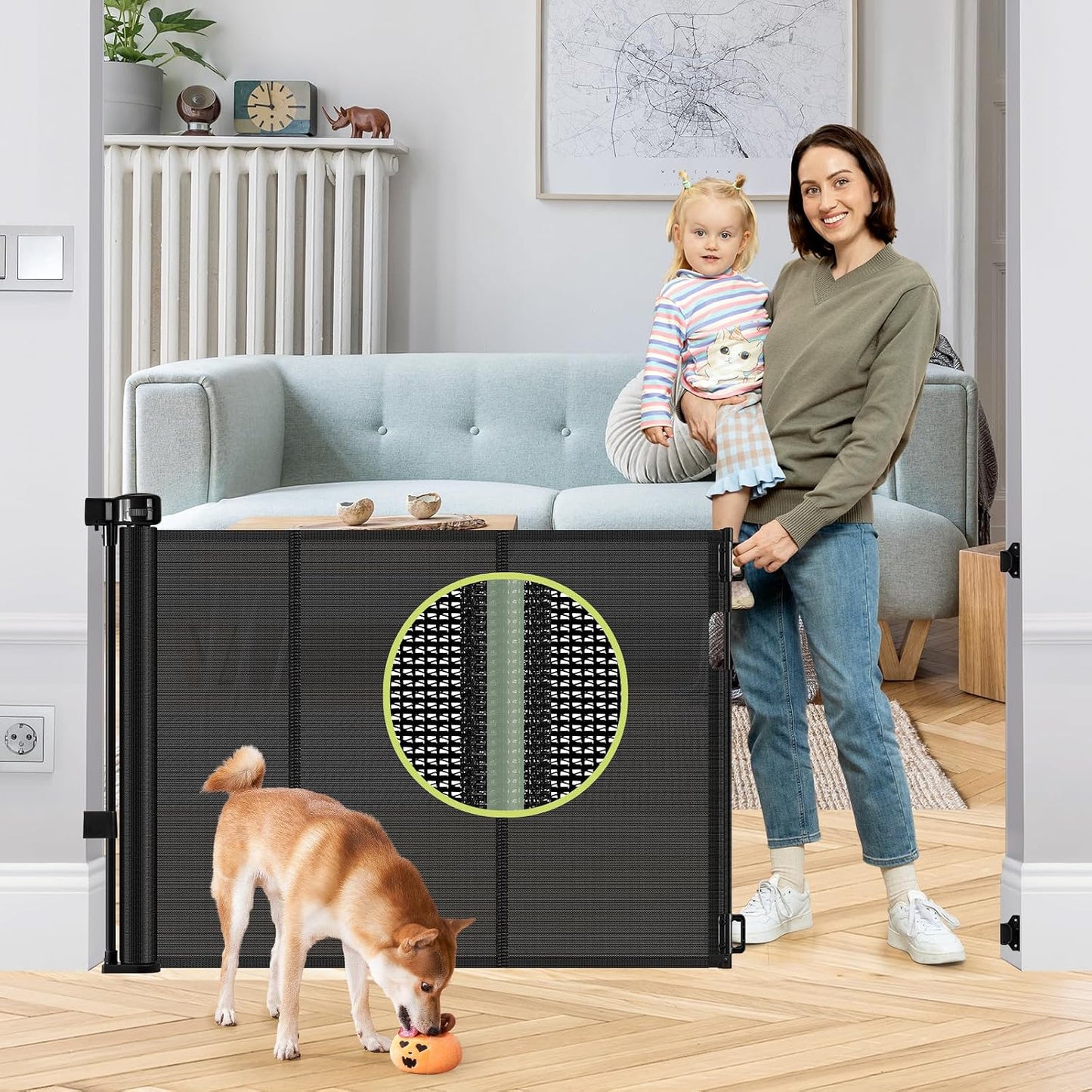 Puerta retráctil para bebé y perro 55pulg malla seguridad