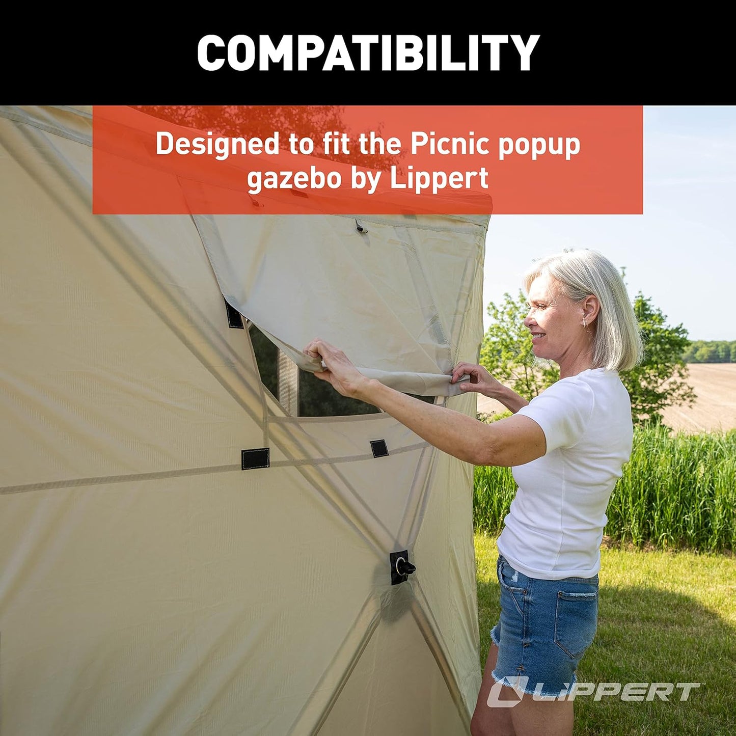 Gazebo para picnic y camping con paneles viento marrón
