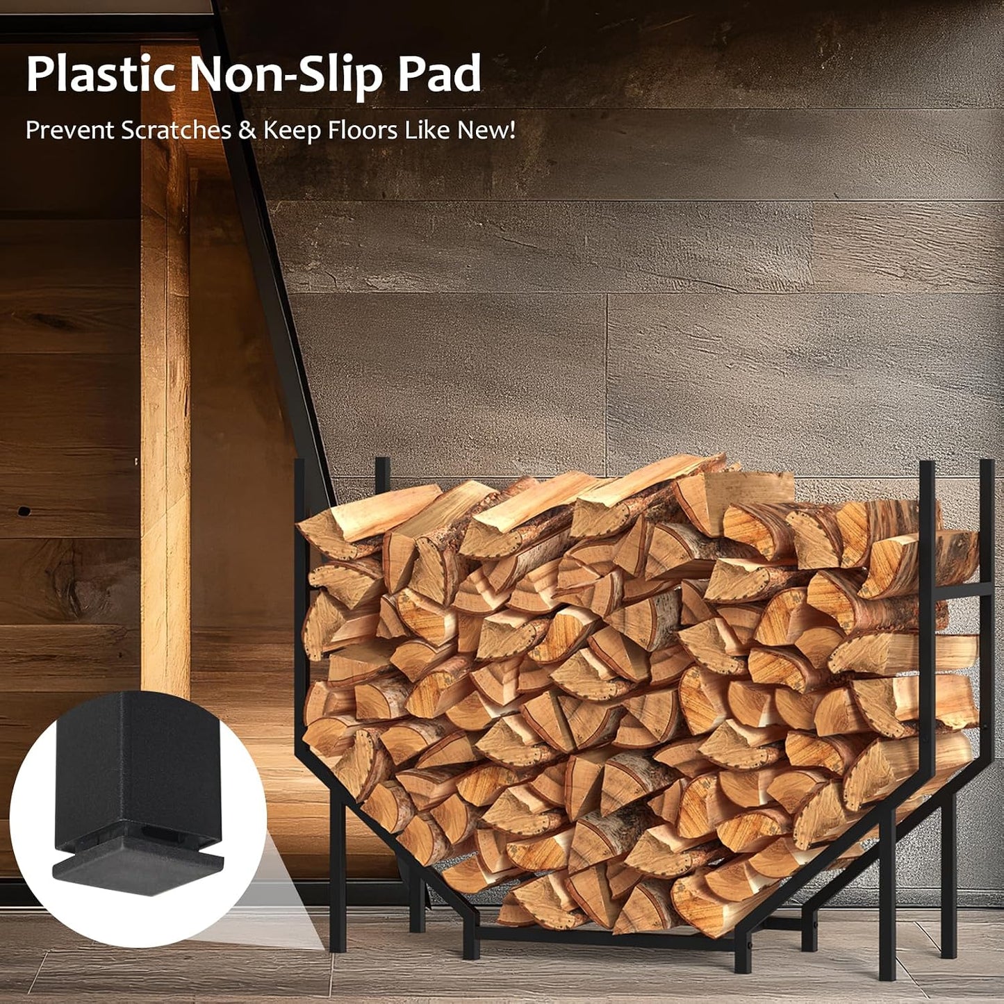 Estante leña al aire libre 3.2ft soportes metal resistente