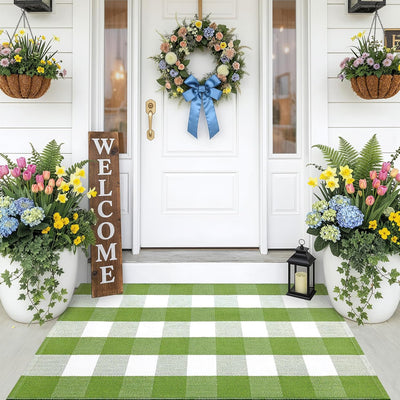 Tapete lana cuadriculado 2'4"x3'7" lavable para porche cocina