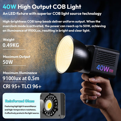 Luz video LED RGB portátil 40W con batería 3400mAh