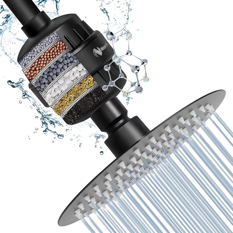 Cabezal ducha filtro 15 etapas alta presión 8pulg negro