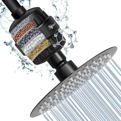 Cabezal ducha filtro 15 etapas alta presión 8pulg negro