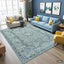Alfombra 3x5m antiderrap estilo granja azul vintage