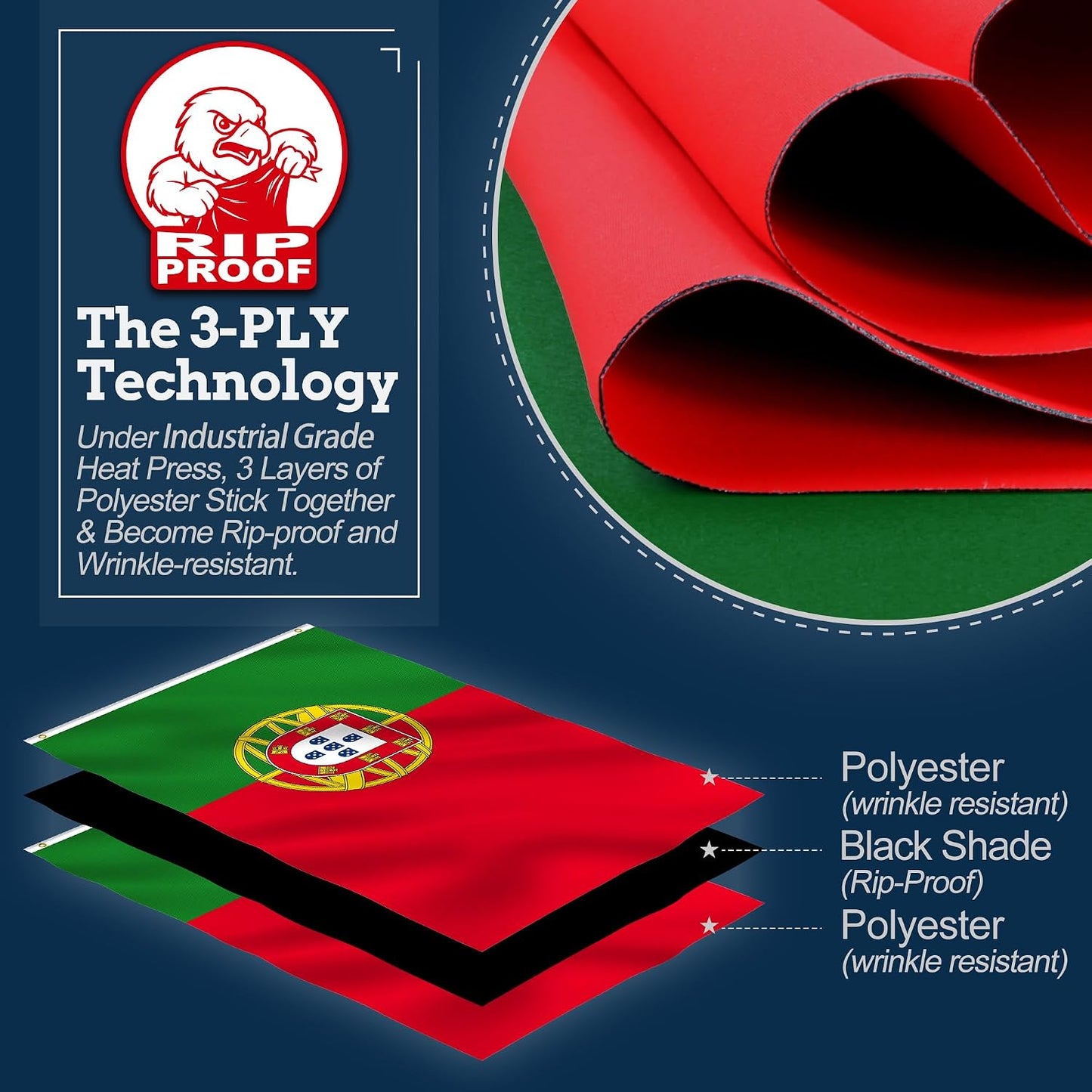 Bandera Portugal 3x5ft 3 capas resistente rasgaduras
